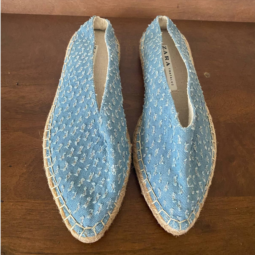 Zara Trafaluc Women's Blue Denim Flats Espadrilles - Size 8